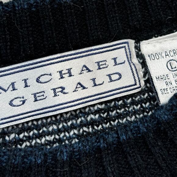 Vintage 80s 90s Grandpa Crew Sweater Geometric Stripped Size Large - Picture 6 of 6